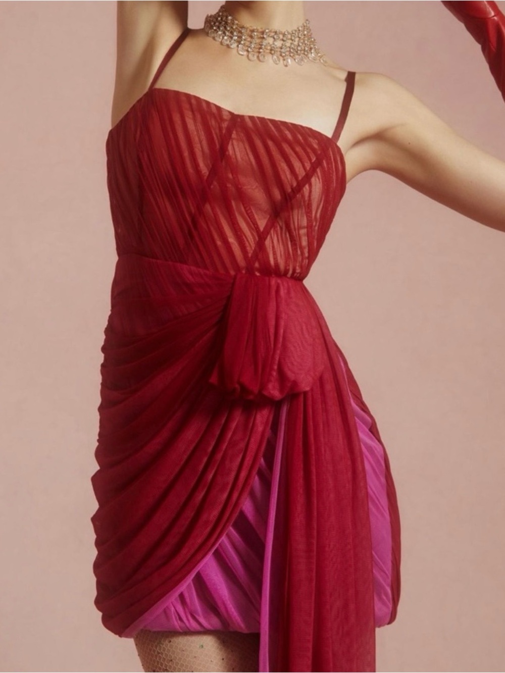 Anthropologie Structured Tulle Dress in Berry/Pink Tone.